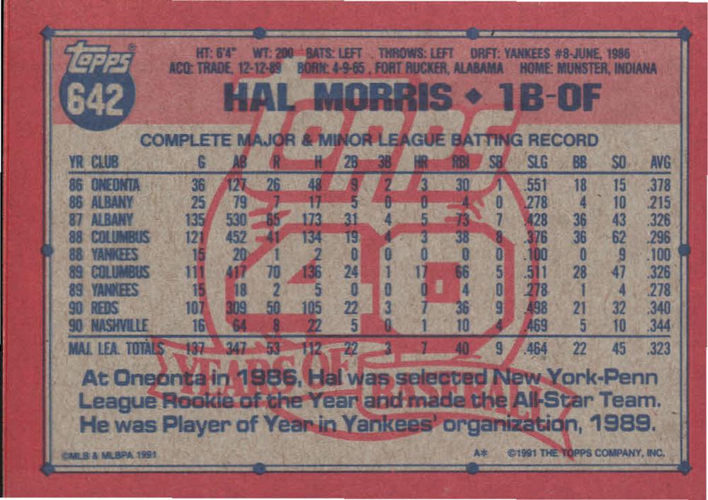 Hal Morris  baseball card collectible - Main Image 2