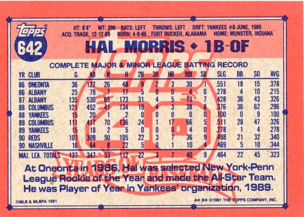 Hal Morris  baseball card collectible - Main Image 2