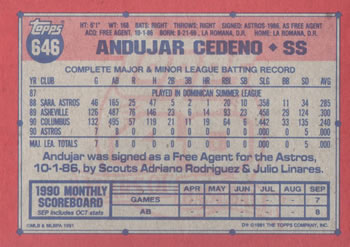 Andujar Cedeno  baseball card collectible - Main Image 2