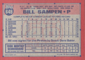 Bill Sampen  baseball card collectible - Main Image 2