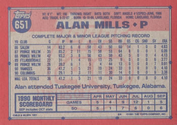 Alan Mills  baseball card collectible - Main Image 2