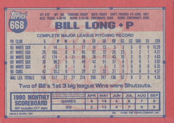 Bill Long  baseball card collectible - Main Image 2