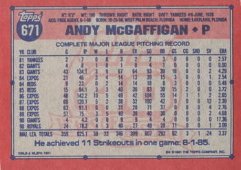 Andy McGaffigan  baseball card collectible - Main Image 2