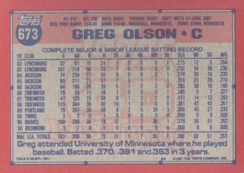 Greg Olson  baseball card collectible - Main Image 2