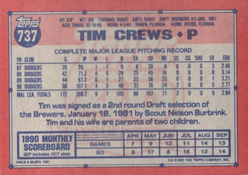 Tim Crews  baseball card collectible - Main Image 2