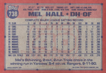 Mel Hall  baseball card collectible - Main Image 2
