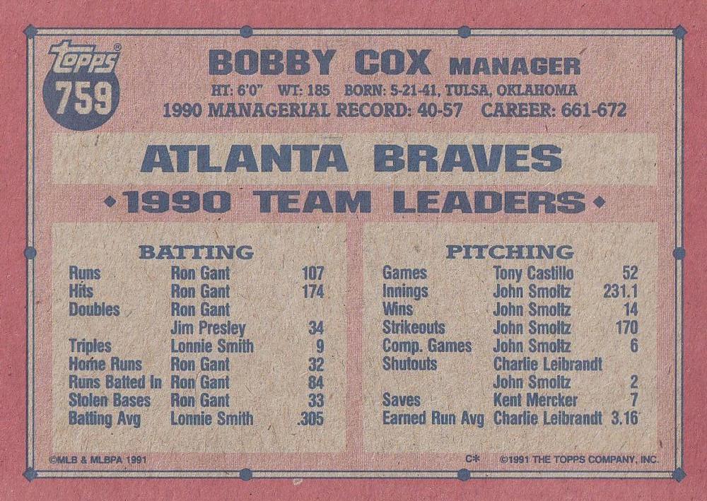 Bobby Cox  baseball card collectible - Main Image 2