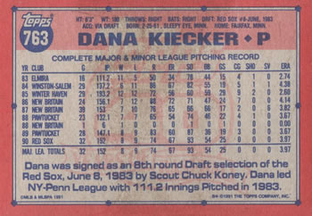 Dana Kiecker  baseball card collectible - Main Image 2