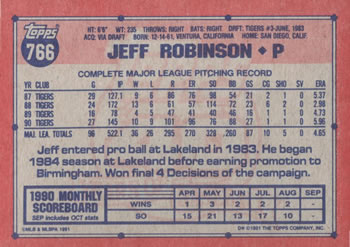 Jeff Robinson  baseball card collectible - Main Image 2