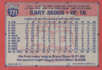 Gary Redus  baseball card collectible - Main Image 2