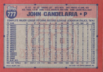 John Candelaria  baseball card collectible - Main Image 2
