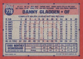 Danny Gladden  baseball card collectible - Main Image 2