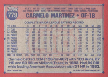 Carmelo Martinez  baseball card collectible - Main Image 2