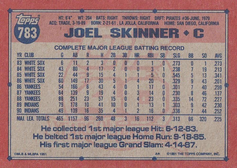 Joel Skinner  baseball card collectible - Main Image 2