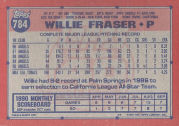 Willie Fraser  baseball card collectible - Main Image 2