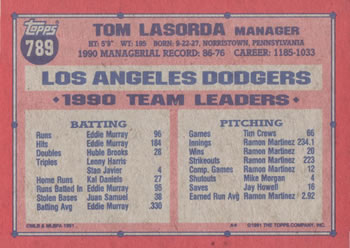 Tom Lasorda  baseball card collectible - Main Image 2