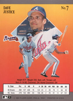 Dave Justice  baseball card collectible - Main Image 2