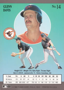 Glenn Davis  baseball card collectible - Main Image 2