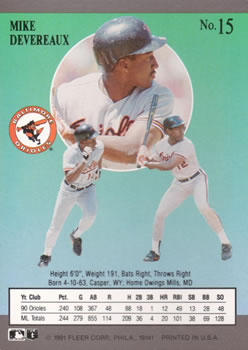 Mike Devereaux  baseball card collectible - Main Image 2