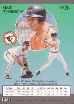 Craig Worthington  baseball card collectible - Main Image 2