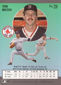 Tom Bolton  baseball card collectible - Main Image 2