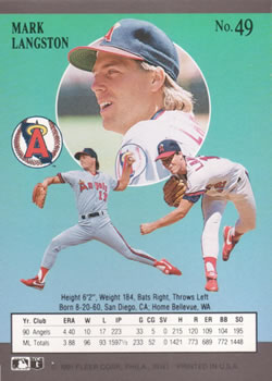 Mark Langston  baseball card collectible - Main Image 2
