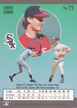 Steve Lyons  baseball card collectible - Main Image 2