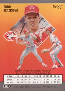 Todd Benzinger  baseball card collectible - Main Image 2