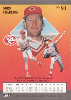 Norm Charlton  baseball card collectible - Main Image 2
