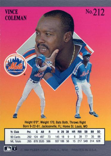 Vince Coleman  baseball card collectible - Main Image 2