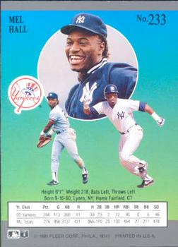 Mel Hall  baseball card collectible - Main Image 2