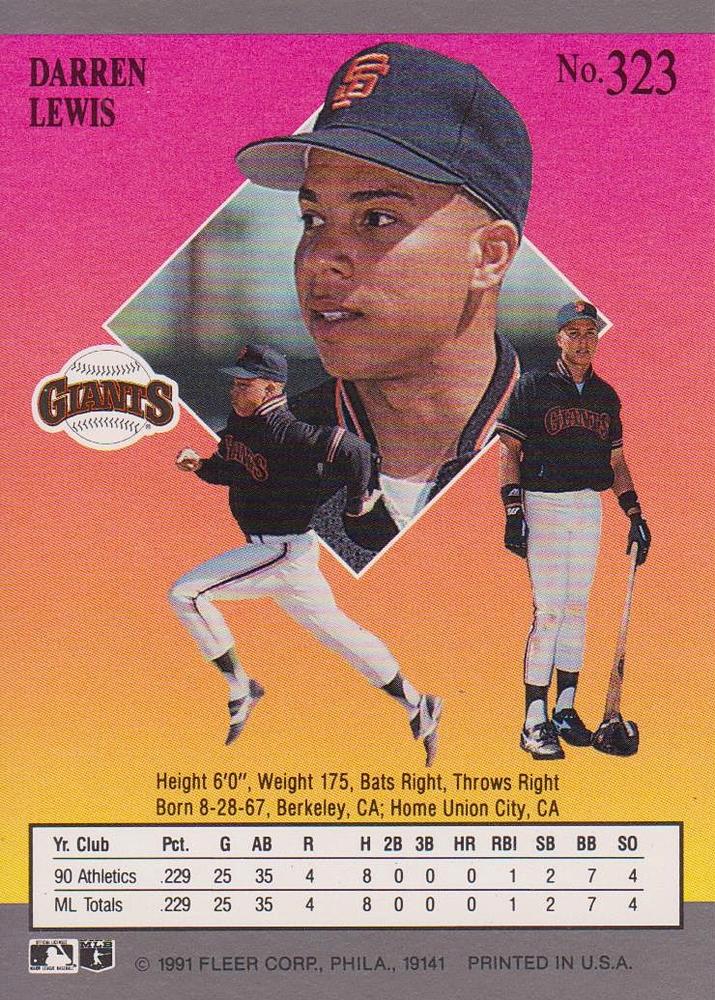 Darren Lewis  baseball card collectible - Main Image 2