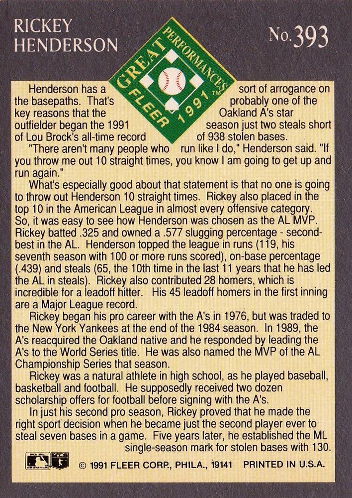 Rickey Henderson  baseball card collectible - Main Image 2