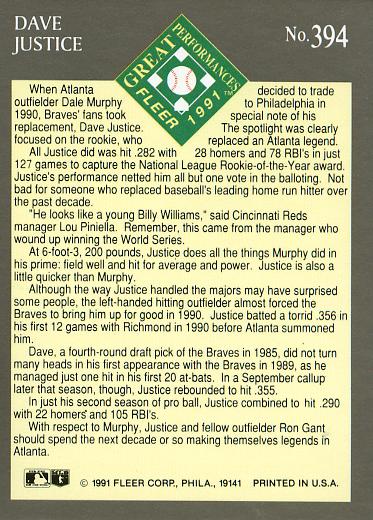 Dave Justice  baseball card collectible - Main Image 2