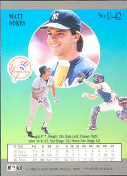 Matt Nokes  baseball card collectible - Main Image 2