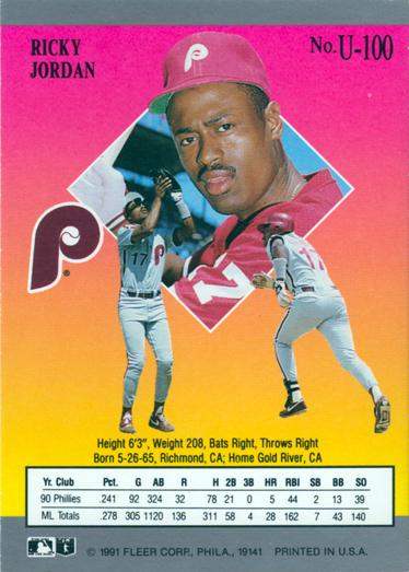 Ricky Jordan  baseball card collectible - Main Image 2
