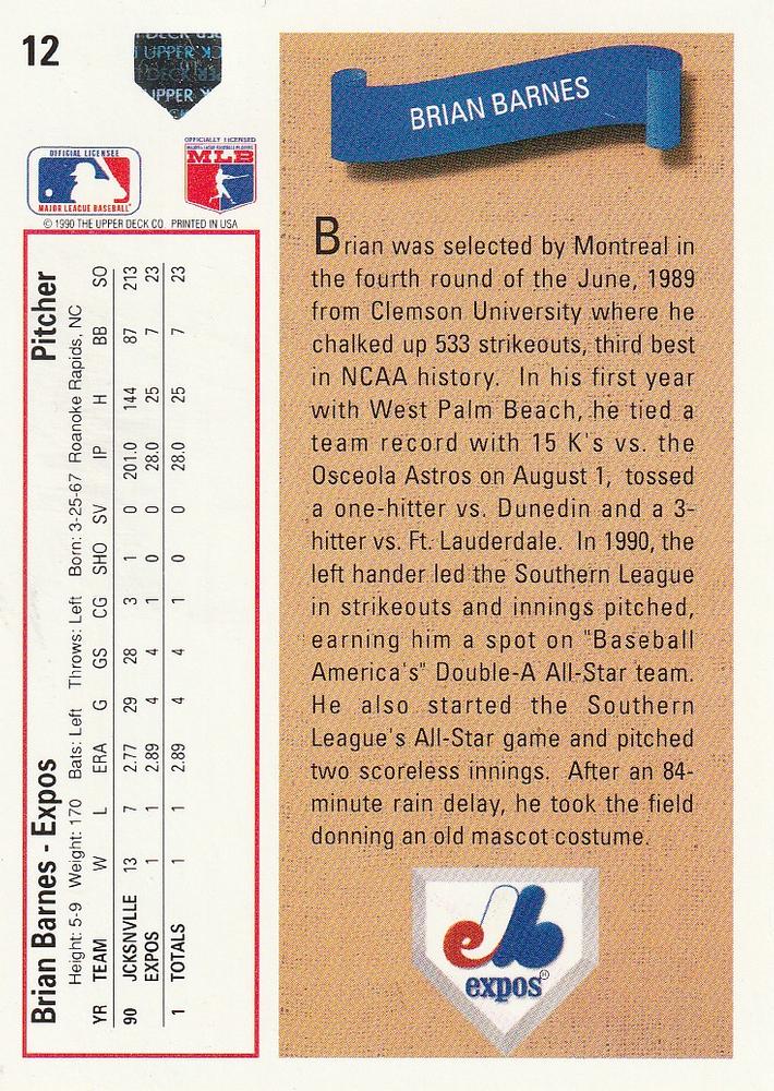 Brian Barnes  baseball card collectible - Main Image 2
