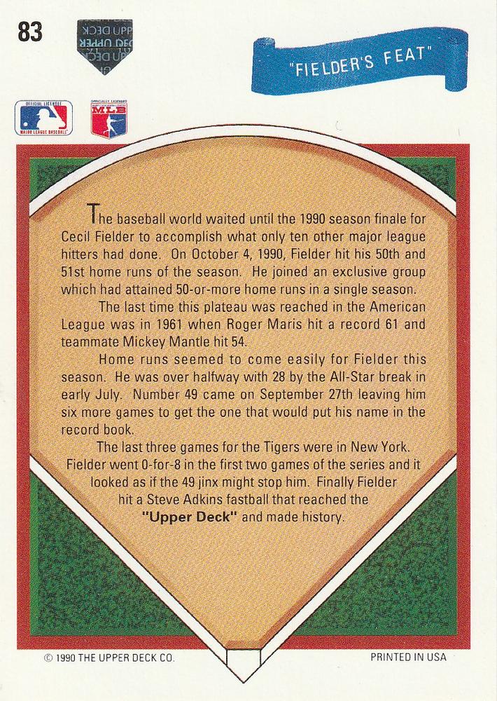 Cecil Fielder  baseball card collectible - Main Image 2