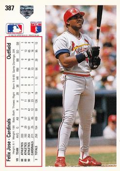 Felix Jose  baseball card collectible - Main Image 2