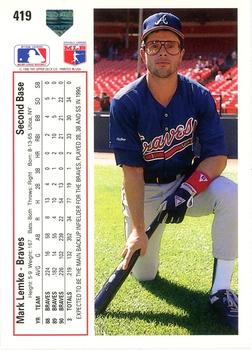 Mark Lemke  baseball card collectible - Main Image 2