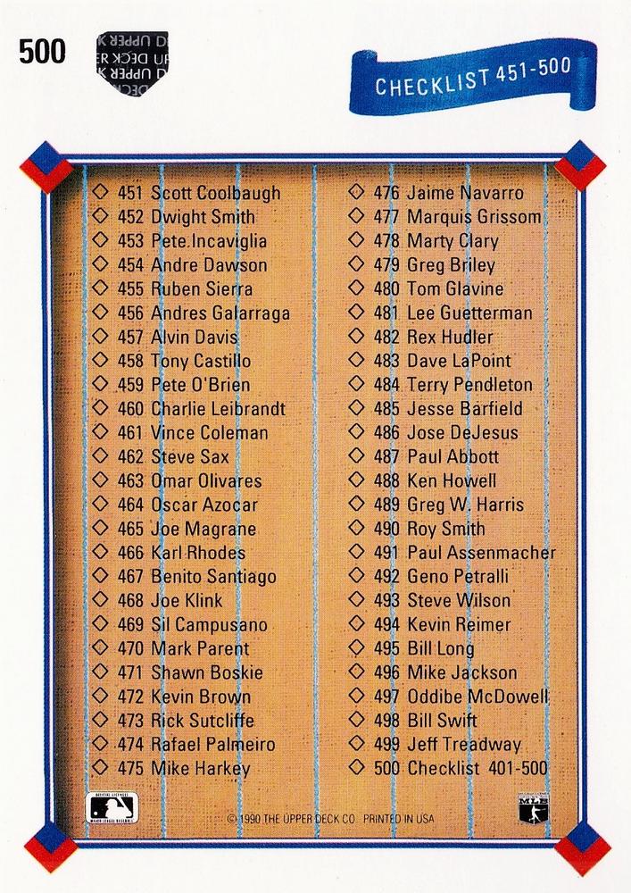 Checklist: 401-500  baseball card collectible - Main Image 2