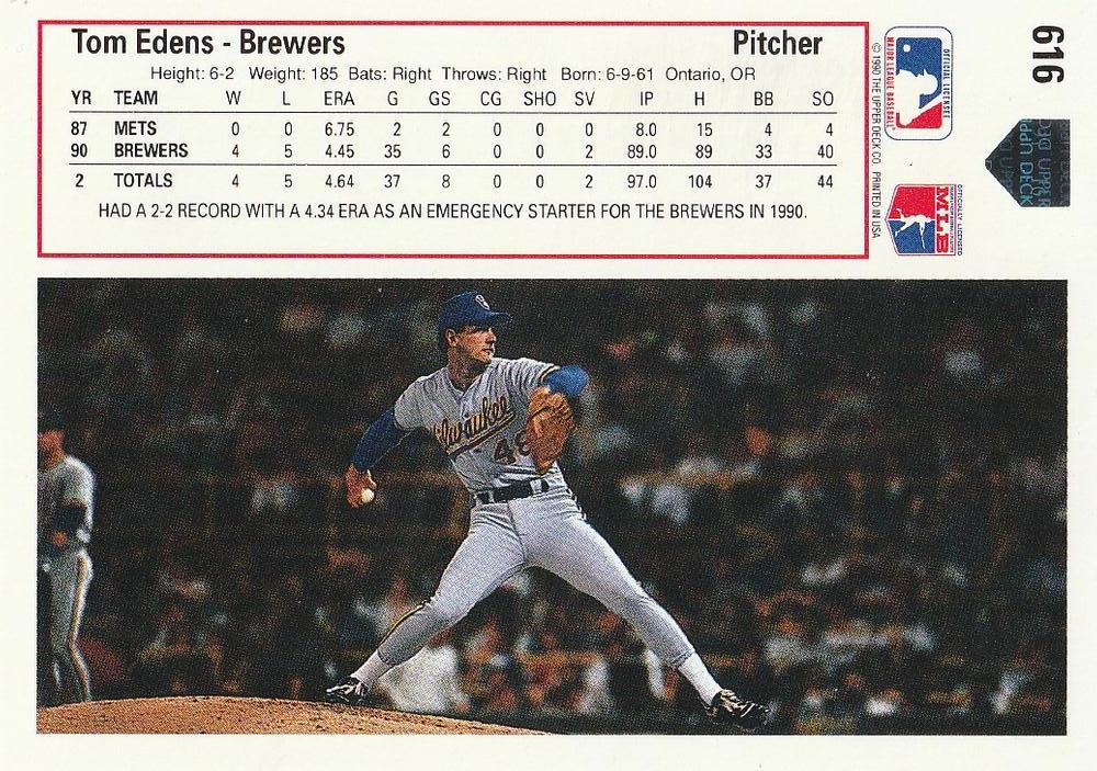 Tom Edens  baseball card collectible - Main Image 2