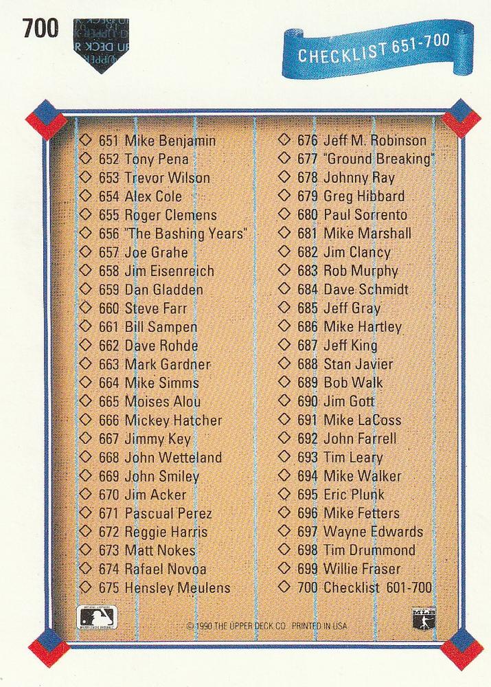 Checklist: 601-700  baseball card collectible - Main Image 2