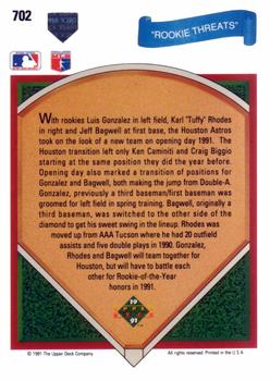 Rookie Threats (Jeff Bagwell / Luis Gonzalez / Karl Rhodes)  baseball card collectible - Main Image 2