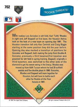 Rookie Threats (Jeff Bagwell / Luis Gonzalez / Karl Rhodes)  baseball card collectible - Main Image 2