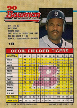 Cecil Fielder  baseball card collectible - Main Image 2