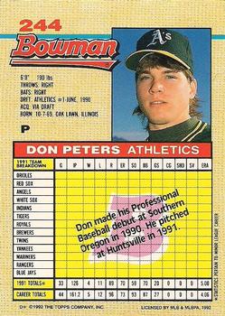 Don Peters  baseball card collectible - Main Image 2