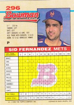 Sid Fernandez  baseball card collectible - Main Image 2