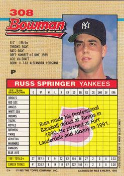Russ Springer  baseball card collectible - Main Image 2
