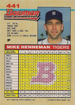 Mike Henneman  baseball card collectible - Main Image 2